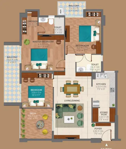 Ashiana Amarah — 3 BHK floor plan