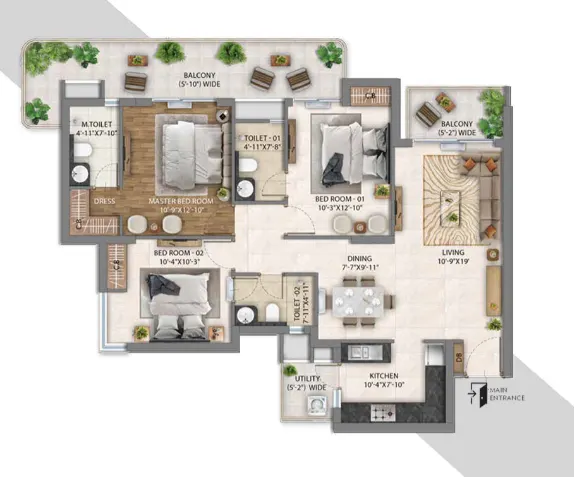 Wave Eden — 3 BHK floor plan