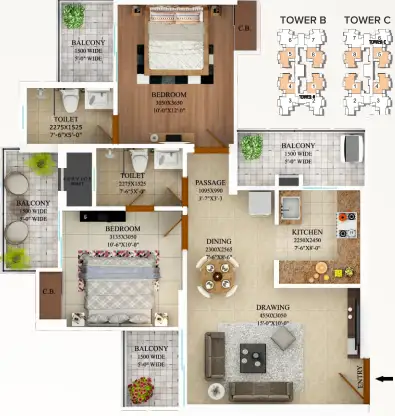 Civitech Strings — 2 BHK floor plan