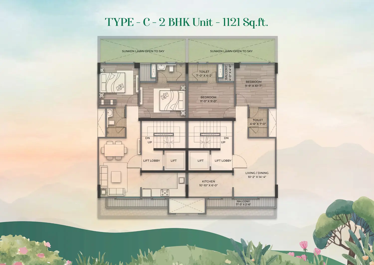 Paras Floret — 2 BHK floor plan