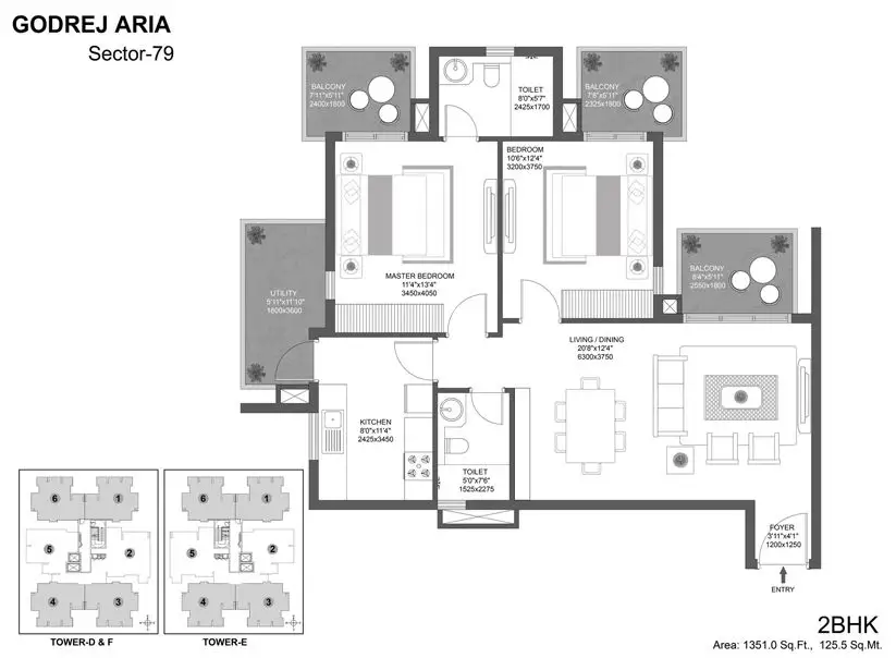 Godrej Aria — 2 BHK floor plan