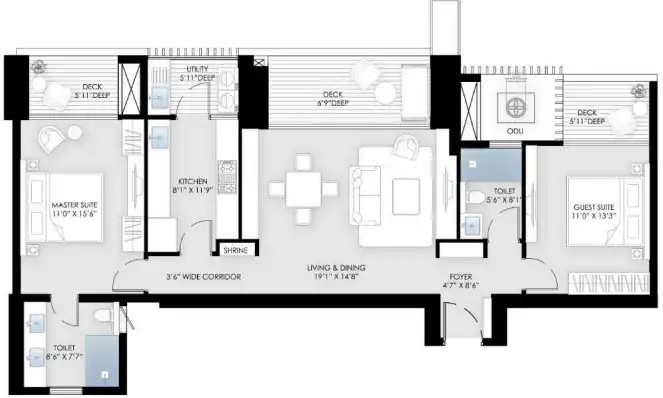 BPTP Amstoria Verti Greens — 2 BHK floor plan