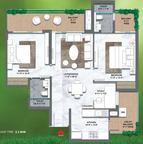 M3M Golf Hills — 2 BHK floor plan