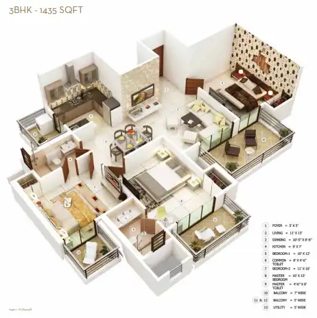 Ajnara Belvedere Noida — 3 BHK floor plan