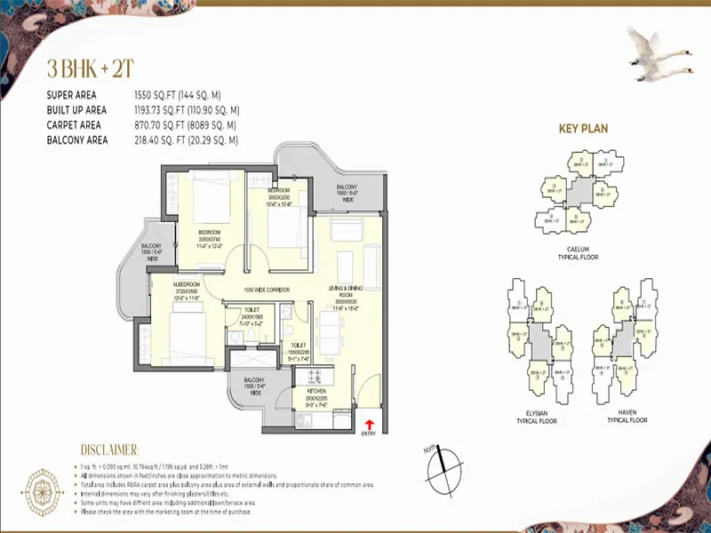 Eldeco Echoes of Eden — 3 BHK floor plan