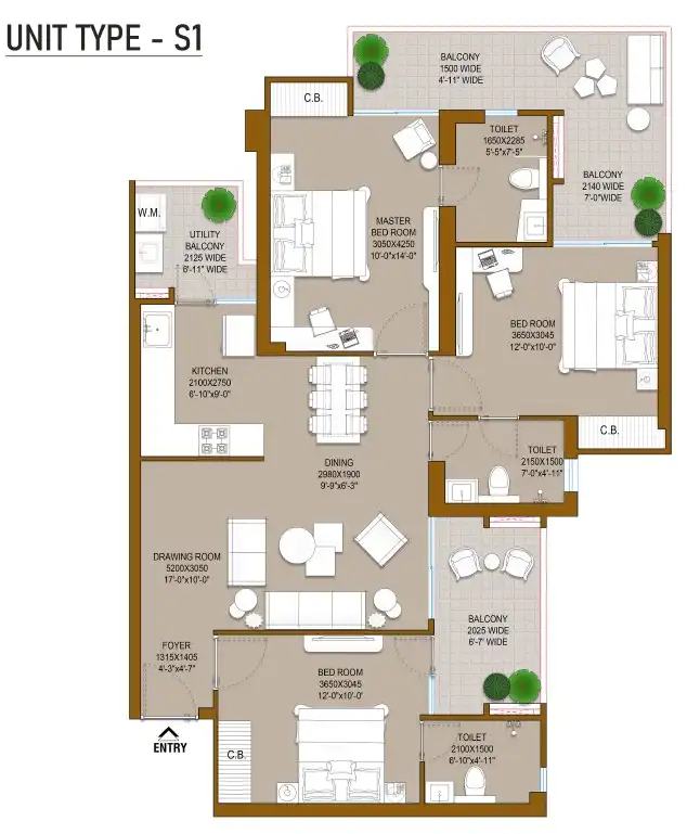 SKA Calisto — 3 BHK floor plan