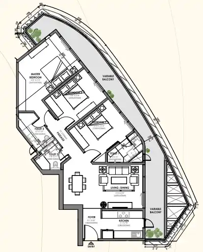 Eldeco Terra & Sol — 3 BHK floor plan