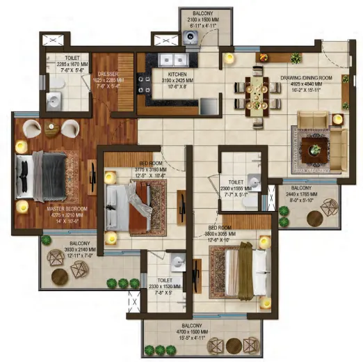 Stellar One Phase 3 — 3 BHK floor plan