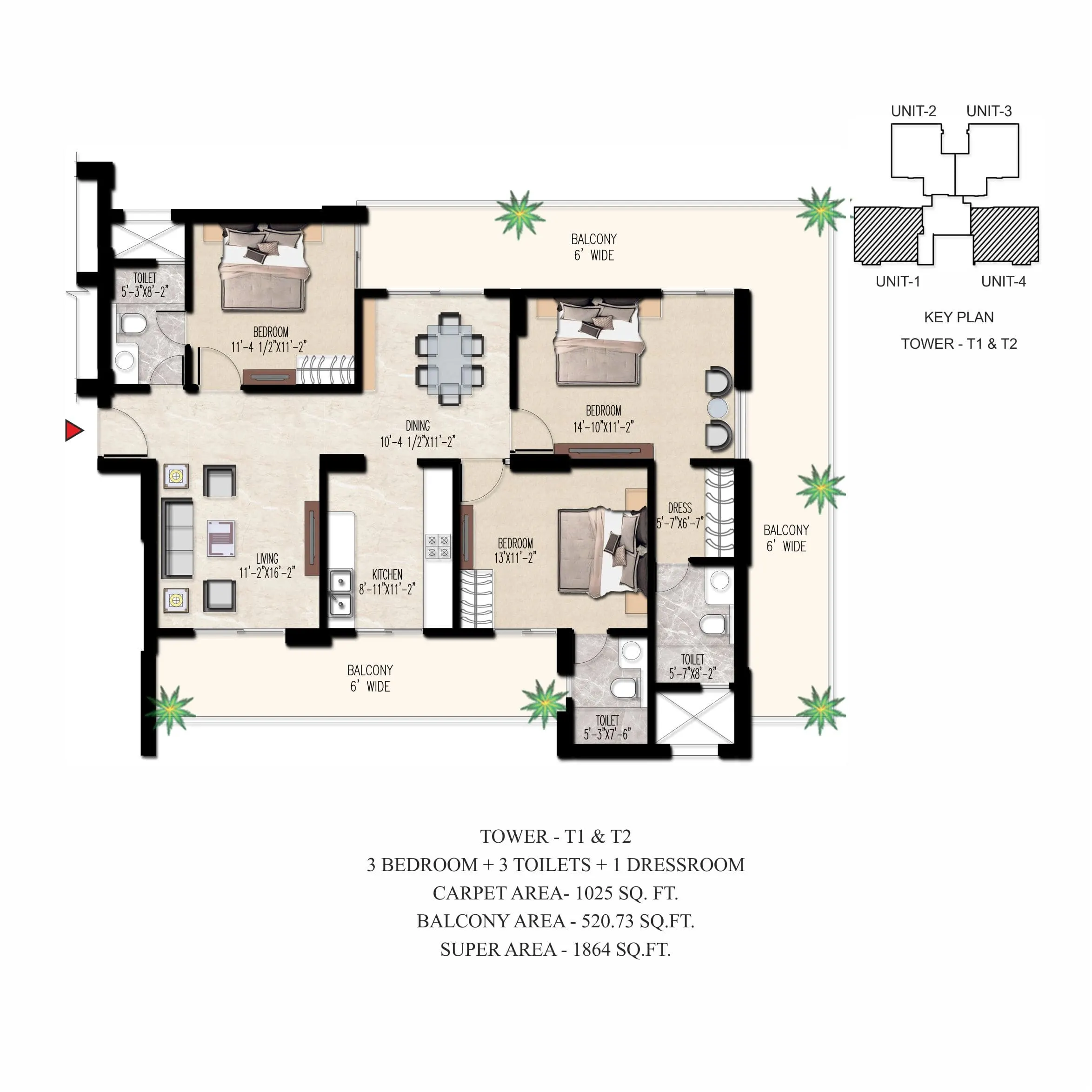 Adore The Select Premia — 3 BHK floor plan
