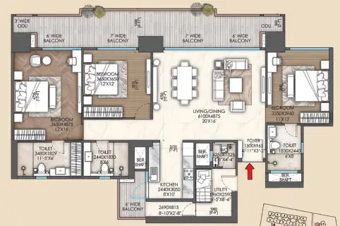 Signature Sarvam — 3 BHK floor plan