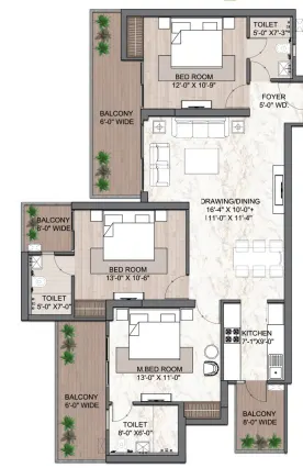 Divyansh Green Heights — 3 BHK floor plan