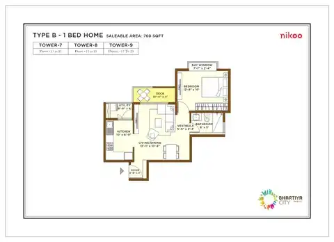 Nikoo Homes 8 — 1 BHK floor plan