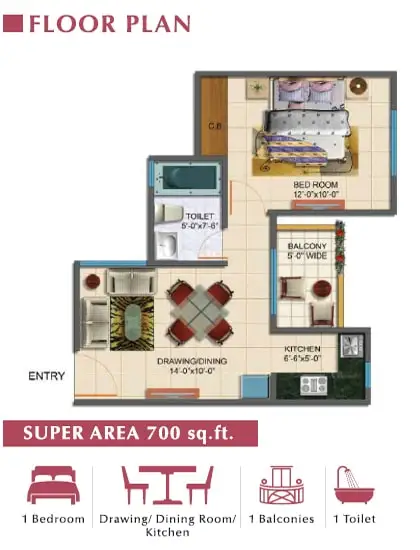 Rudra Palace Heights — 1 BHK floor plan