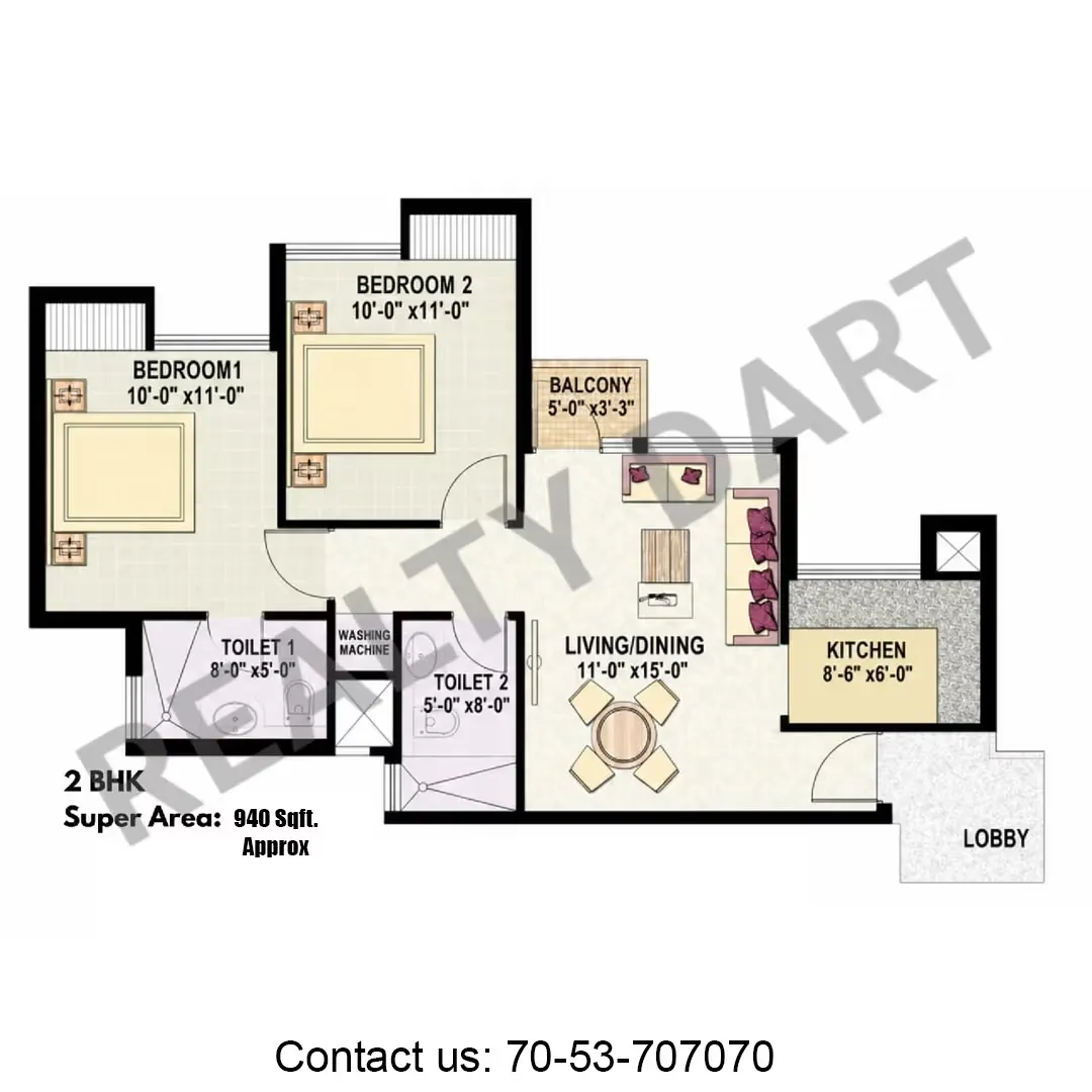 Jaypee Greens Kosmos — 2 BHK floor plan