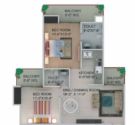 Supertech Capetown — 2 BHK floor plan