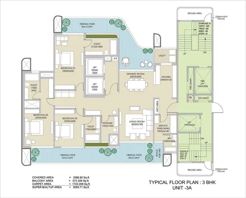 Ganga Realty Anantam — 3 BHK floor plan