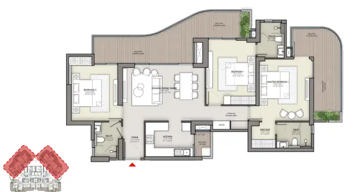 Karyan Trevana Residences — 3 BHK floor plan