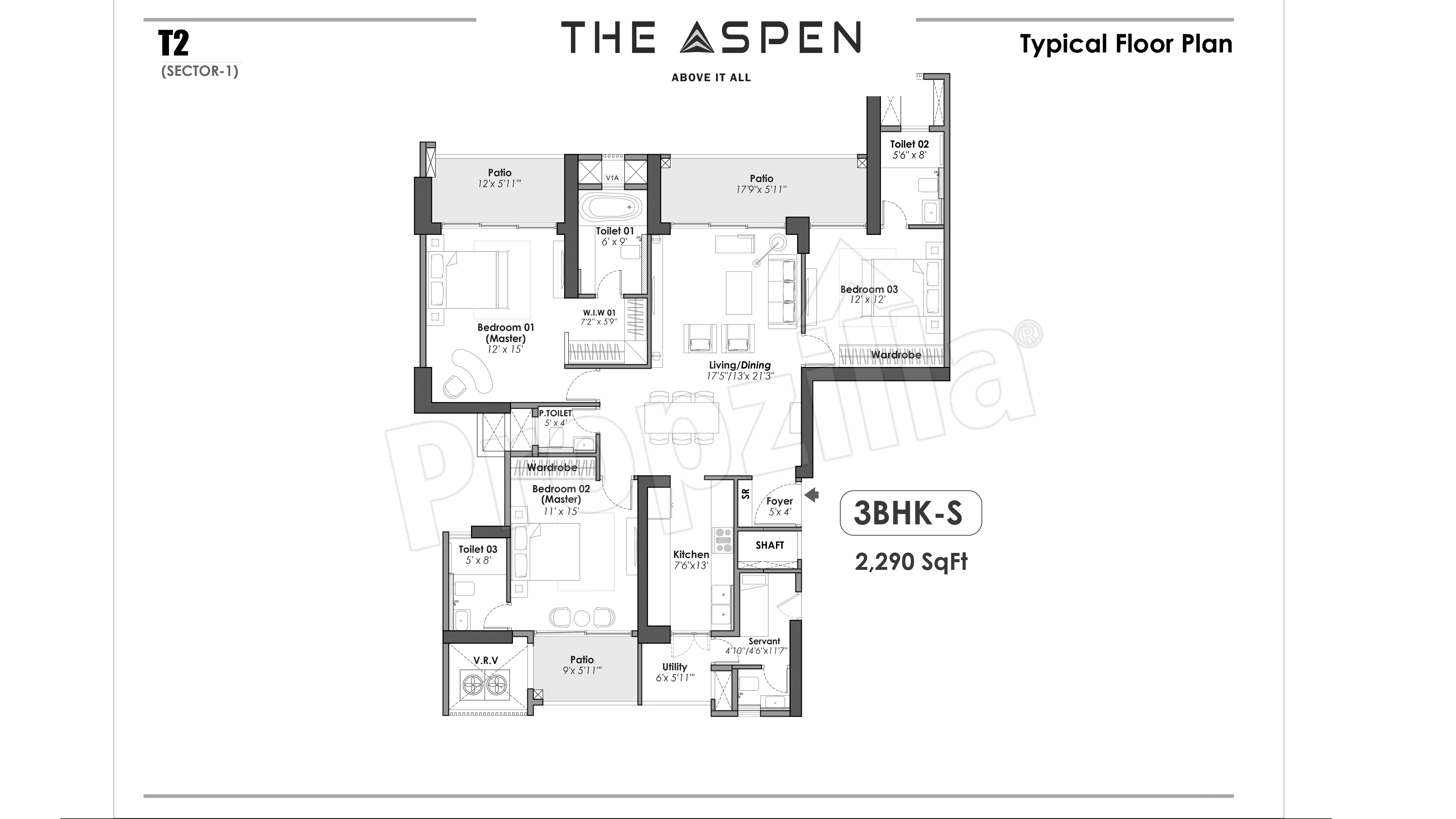 Whiteland The Aspen — 3 BHK floor plan