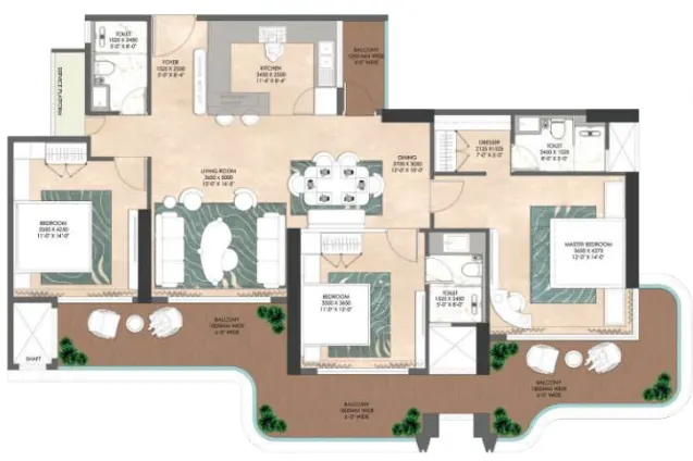 The Oryza by Origen Realty — 3 BHK floor plan