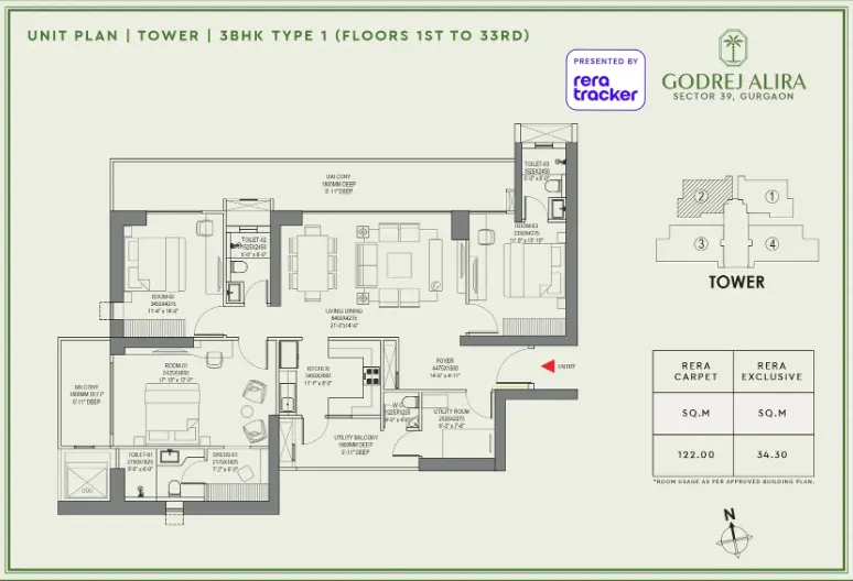 Godrej Alira — 3 BHK floor plan