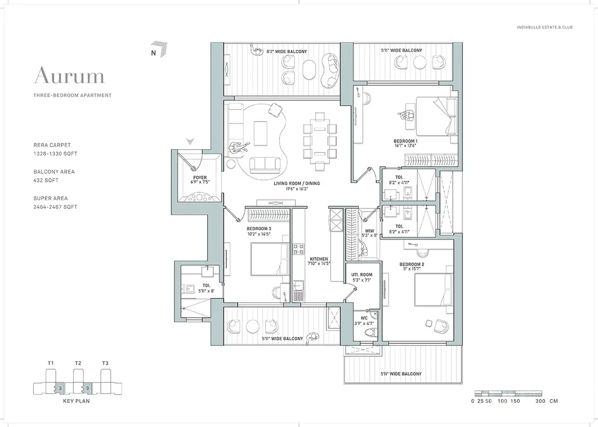 Indiabulls Estate & Club — 3 BHK floor plan