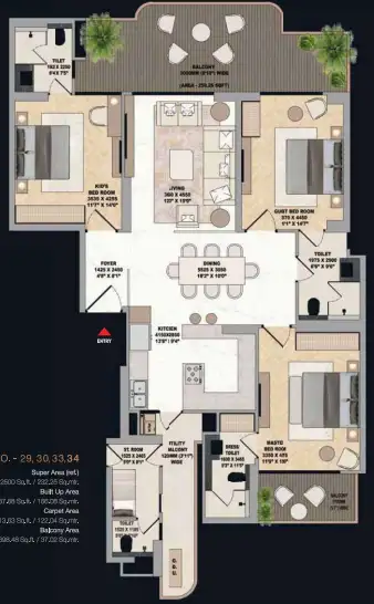 ACE Mahagun Medalleo — 3 BHK floor plan