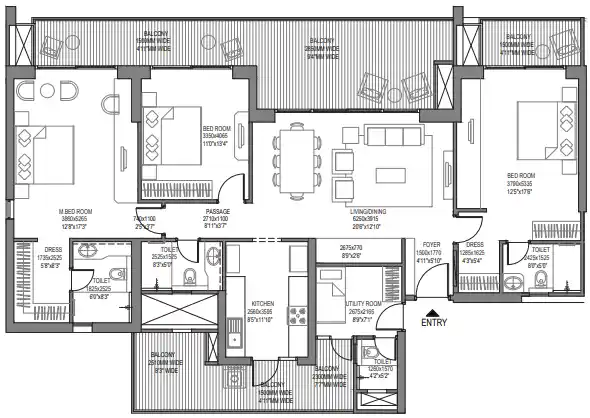 Plumeria at Godrej Woods — 3 BHK floor plan