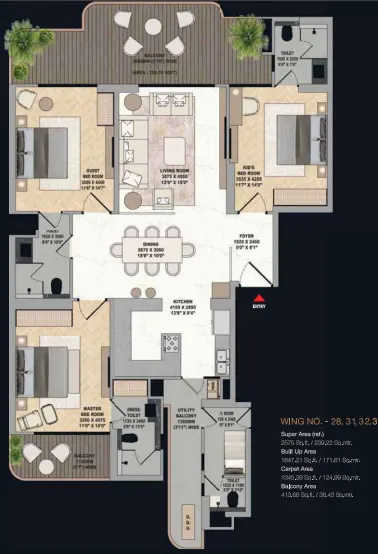 ACE Mahagun Medalleo — 3 BHK floor plan