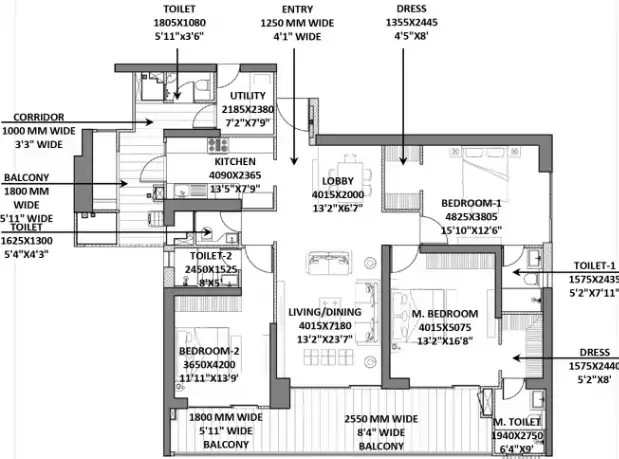 Godrej Miraya — 3 BHK floor plan