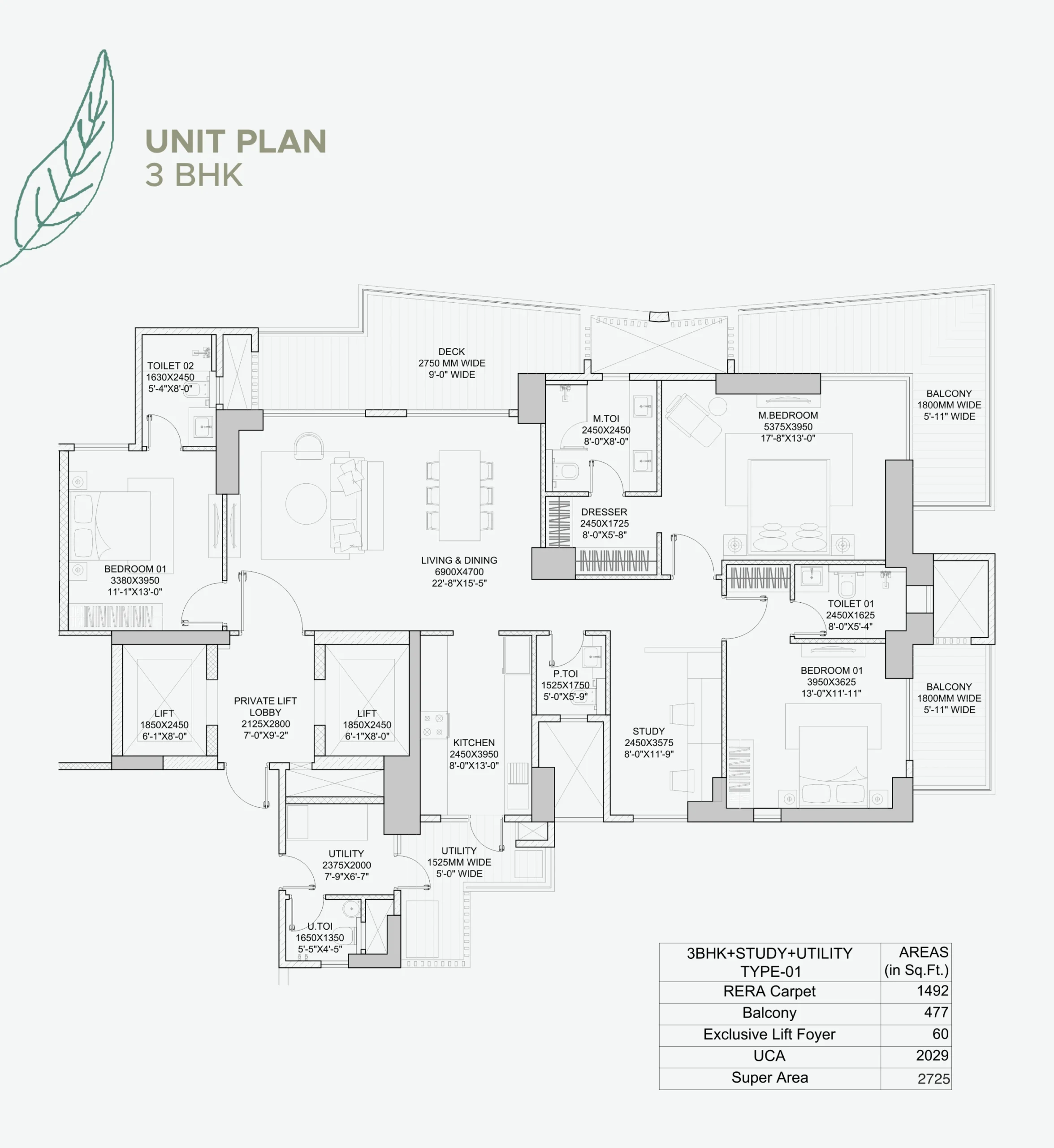 HCBS Twin Horizon — 3 BHK floor plan