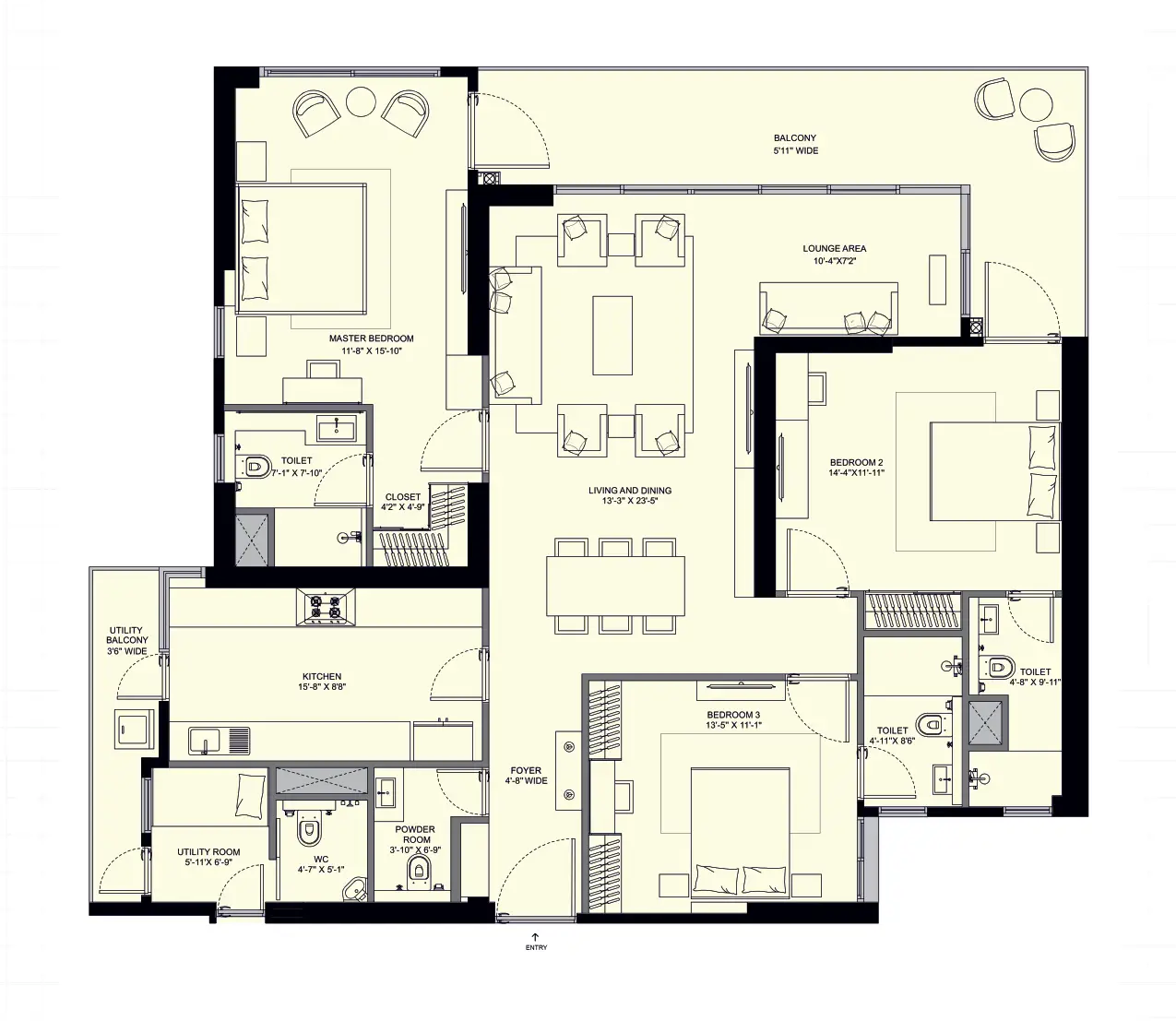 Conscient Elevate Reserve — 3 BHK floor plan