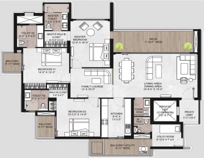 Silverglades The Legacy — 3 BHK floor plan