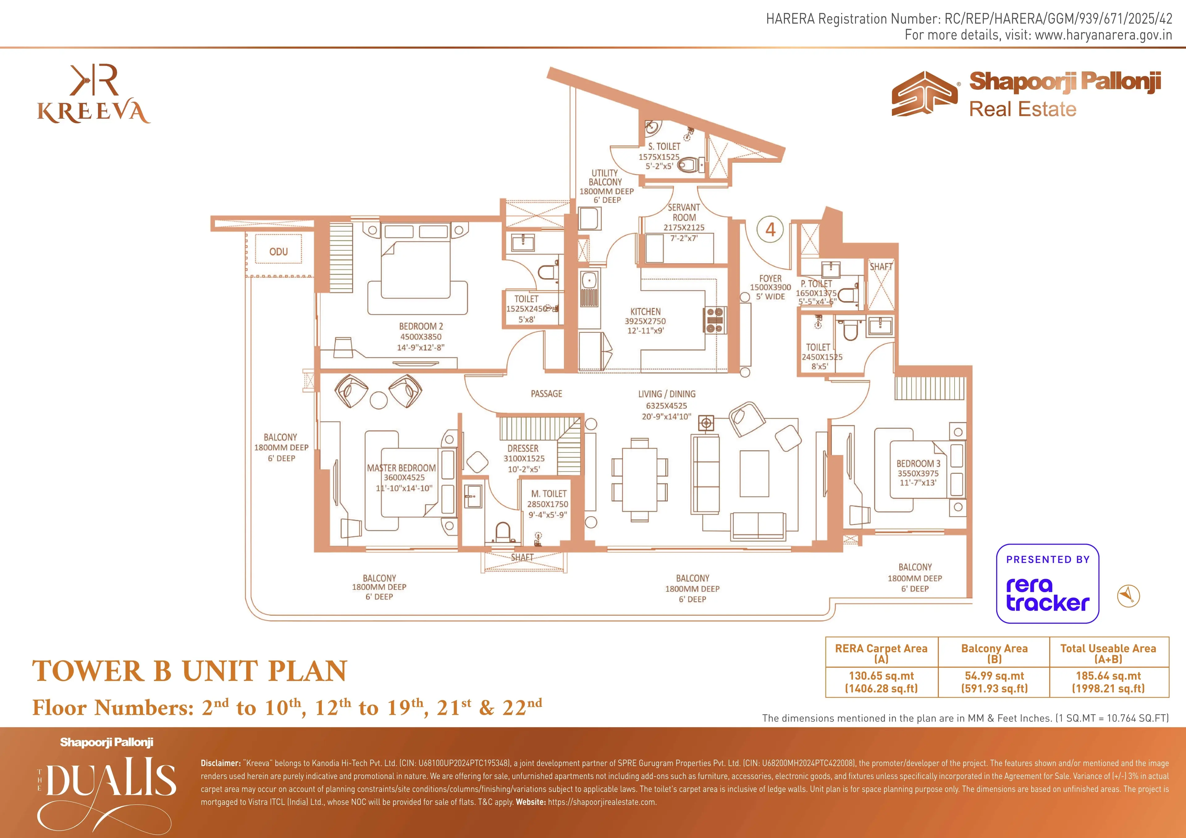 Shapoorji Pallonji The Dualis — 3 BHK floor plan