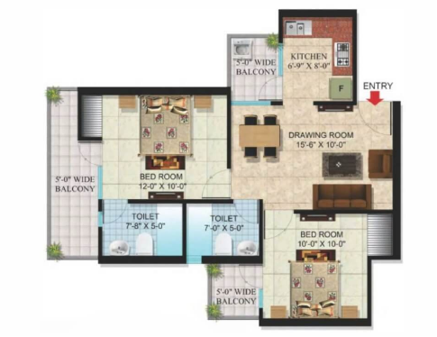 Kingdom Homes — 2 BHK floor plan