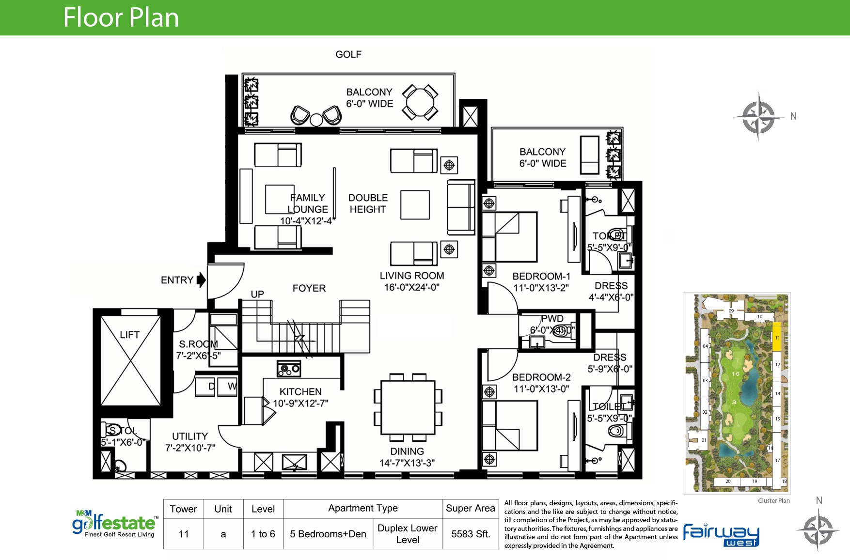 M3M Golf Estate Residences — 2 BHK floor plan