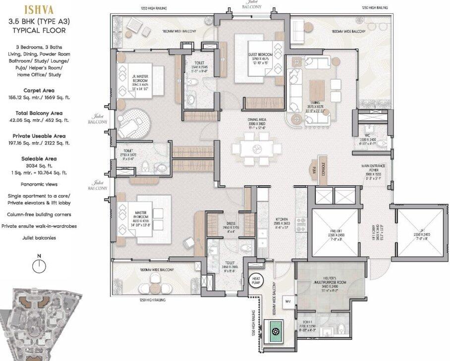TARC Ishva — 3 BHK floor plan
