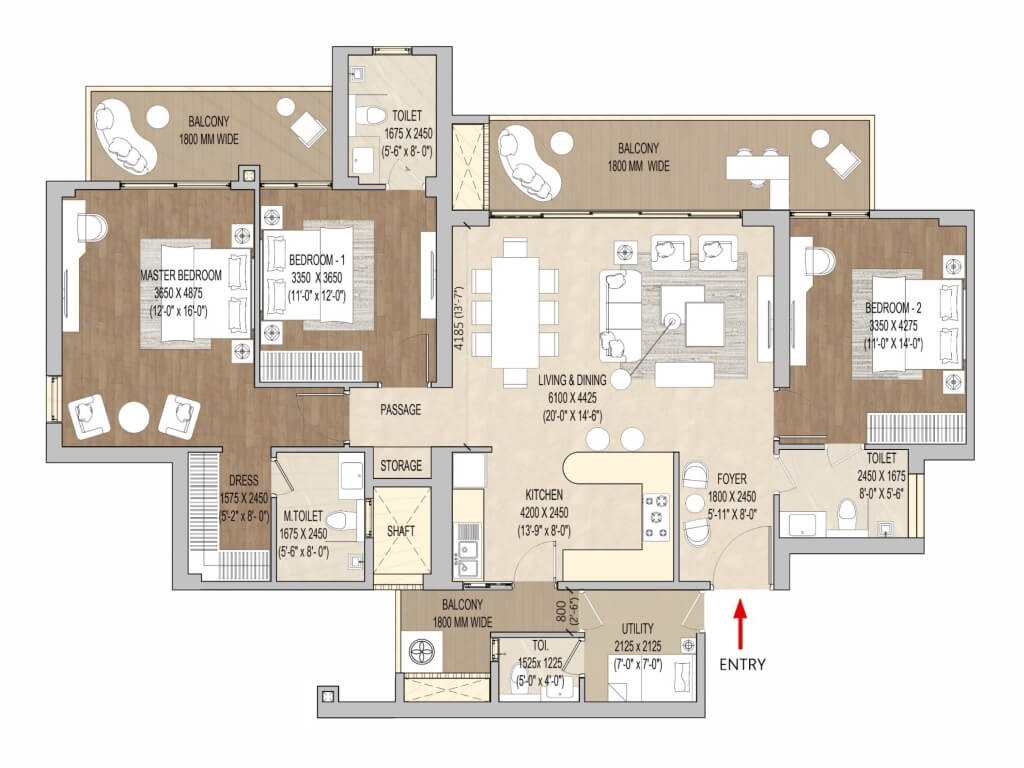 Signature Global Cloverdale SPR — 3 BHK floor plan
