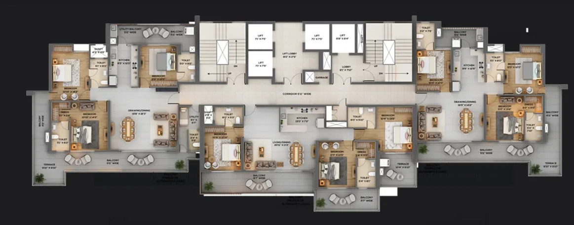 Meru East Avenue — 3 BHK floor plan
