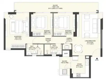 Emaar Serenity Hills — 3 BHK floor plan