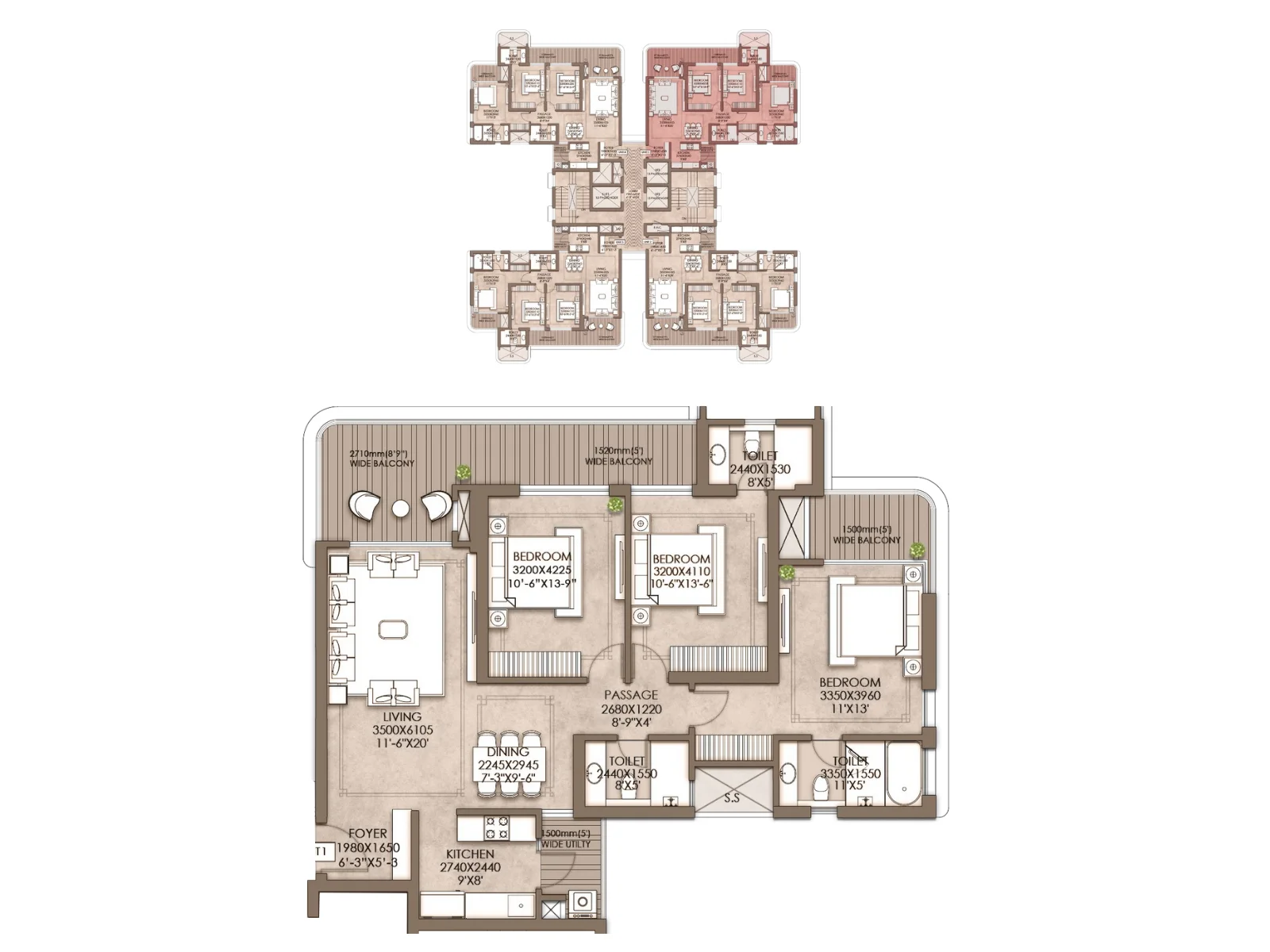 CRC Maesta — 3 BHK floor plan