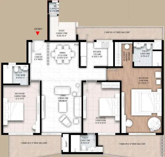 Gaur Centurian Park — 3 BHK floor plan