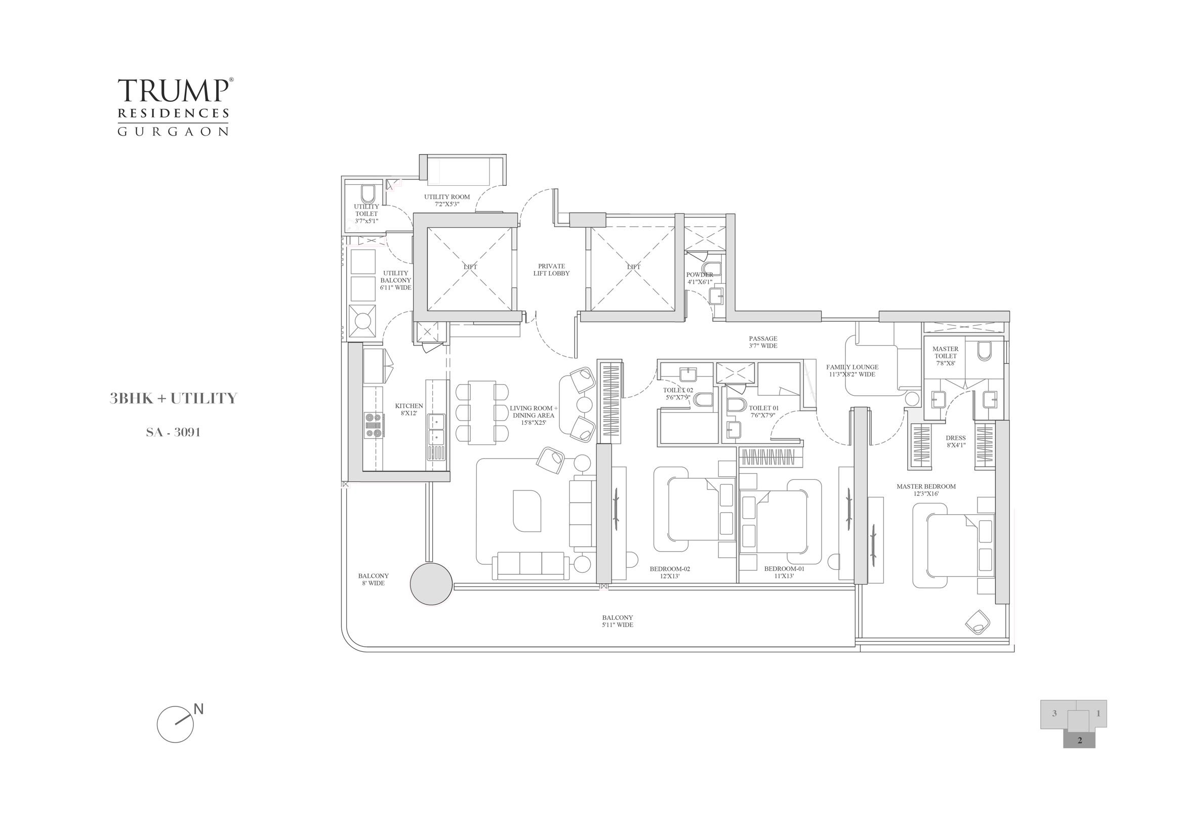 Trump Residences Gurgaon — 3 BHK floor plan