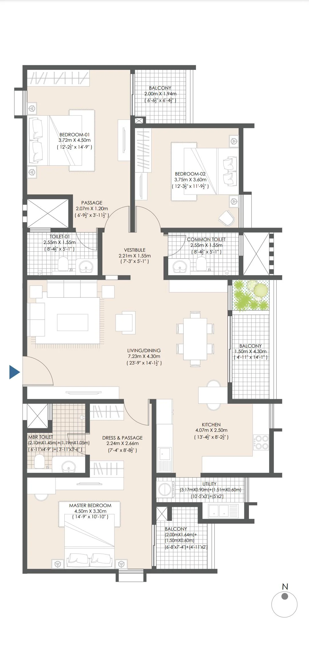 VVIP Addresses Greater Noida West — 3 BHK floor plan