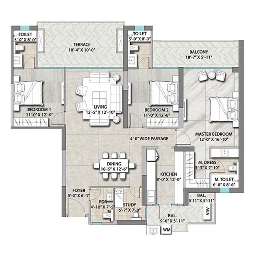 Northwind Sanctuary — 3 BHK floor plan
