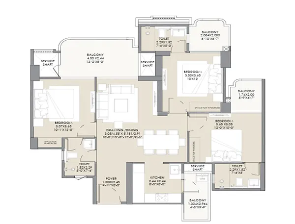 Gaur Alaris — 3 BHK floor plan