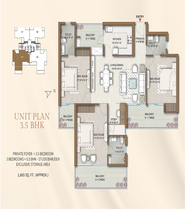 M3M Mansion — 3 BHK floor plan