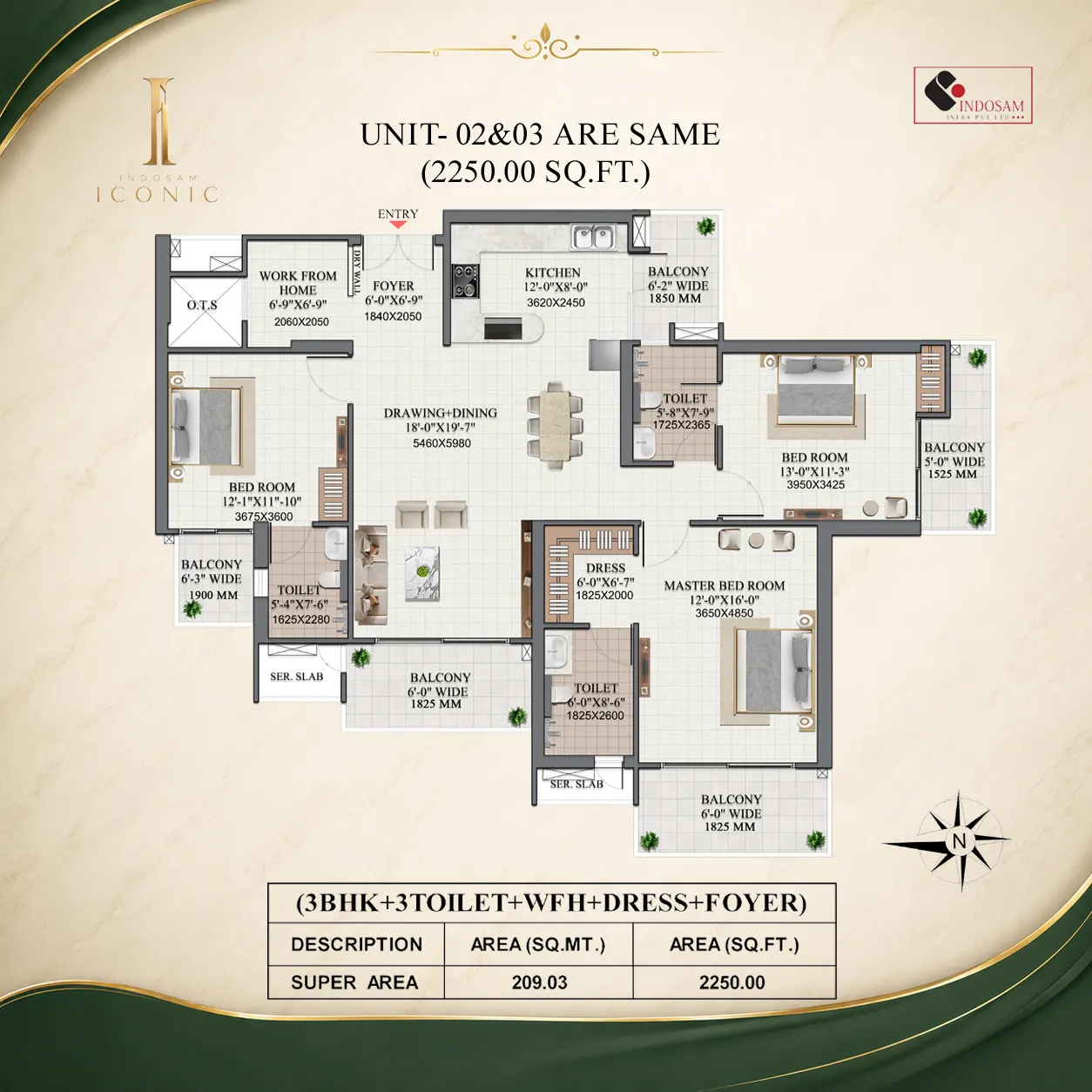 Indosam Iconic — 3 BHK floor plan