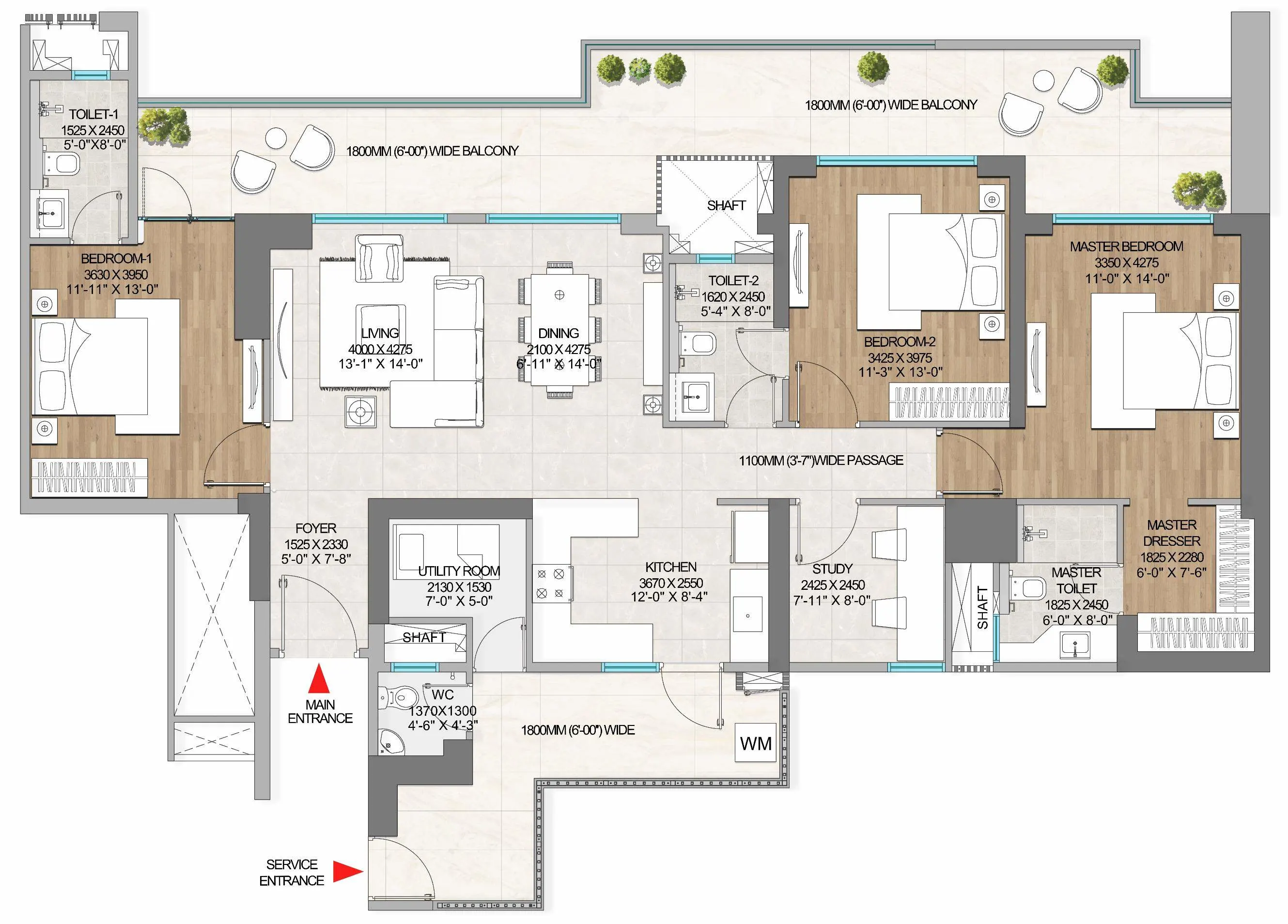 Godrej Samaris — 3 BHK floor plan