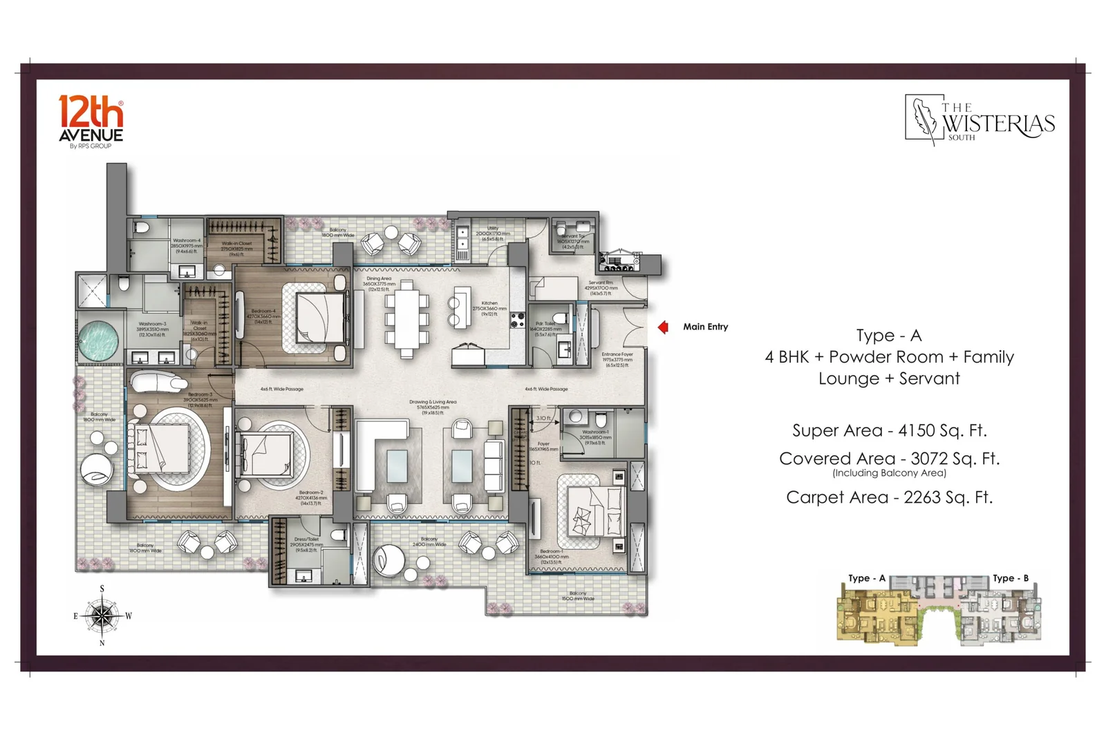 RPS The Wisteria — 4 BHK floor plan