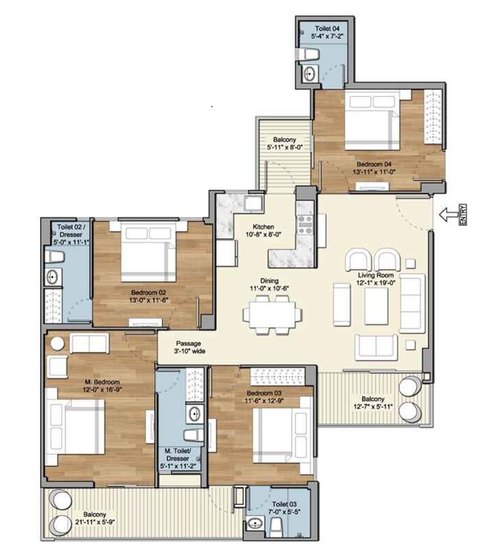 Tulip Crimson — 4 BHK floor plan